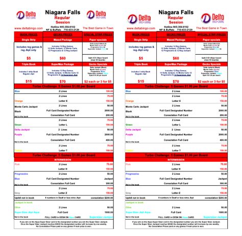 Bingo Pricing & Programs Delta Bingo, Niagara Falls.